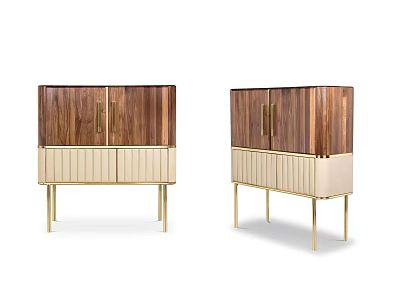 Modern Decorative Cabinets With Wooden Upper Light Lower Section And Gold Metal Legs 3d model