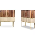 Modern Decorative Cabinets With Wooden Upper Light Lower Section And Gold Metal Legs