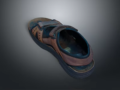 Casual Brown And Blue Sandals With Velcro Straps Breathable Holes Dark Sole 3d model