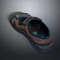Casual Brown And Blue Sandals With Velcro Straps Breathable Holes Dark Sole