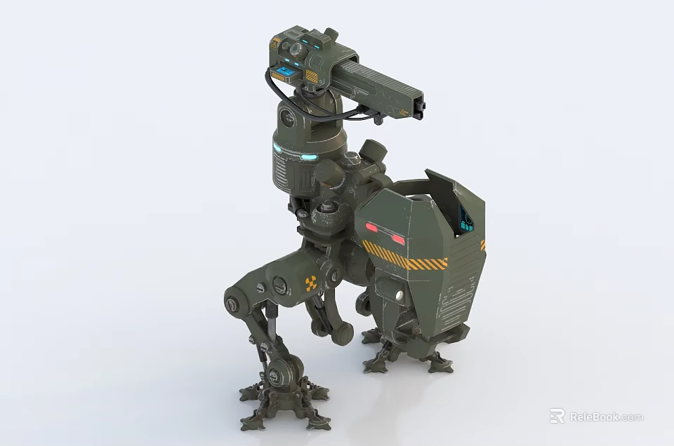 Smart Machine Featuring Multi Legged Mechanical Structure Green Exterior Yellow Stripes And Robotic Arm 3d model