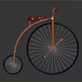 Vintage Classic Bicycle With Large Front Wheel Small Rear Wheel Orange Frame And Red Seat