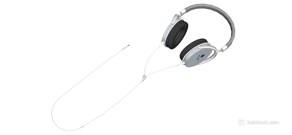Gray Over Ear Headphones With Black Ear Cups And White Cable Design 3d model 
