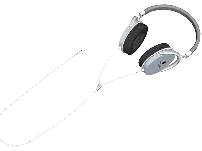 Gray Over Ear Headphones With Black Ear Cups And White Cable Design 3d model