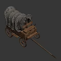 Vintage Wooden Wagon With Canvas Cover And Wooden Seat And Spoked Wheels