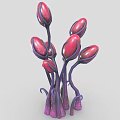 Strange Plant Creature With Multiple Magenta Buds And Purple Curved Stems