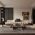 Modern Living Dining Room Interior Design With Sofa Coffee Table Decorative Paintings And Plant
