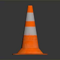 Orange And White Traffic Cone With Reflective Stripes For Road Safety Isolated On Gray Background