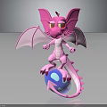 Pink Dragon With Yellow Eyes And Wings Standing On Blue Spotted Ball With Arrow