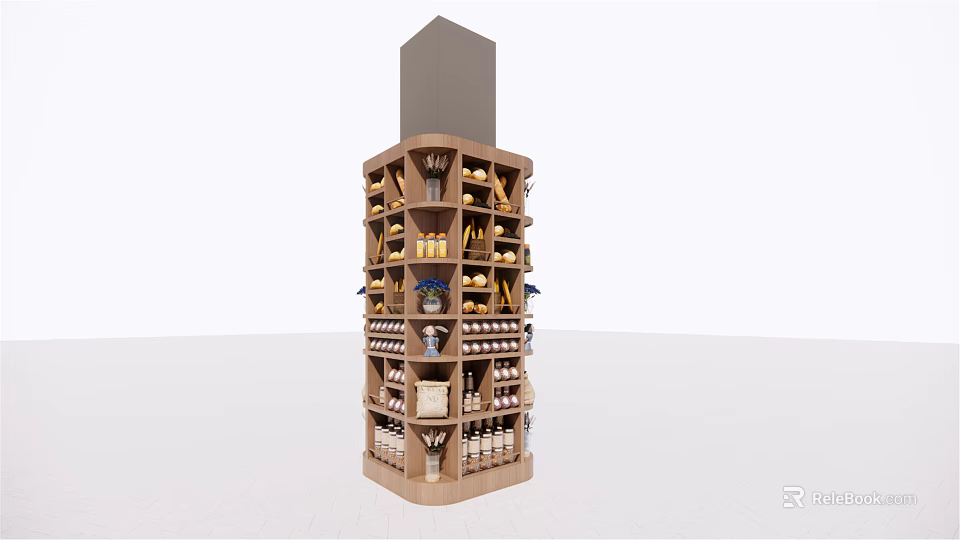 Multi Layered Wooden Display Shelf For Decorative Items And Bottles Storage 3d model