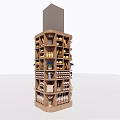 Multi Layered Wooden Display Shelf For Decorative Items And Bottles Storage 3d model