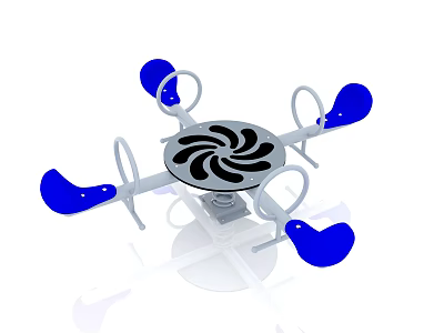 Rotating Playground Equipment With Four Blue Seats Circular Platform And Handrails 3d model