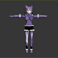 Anime Style Game Movie Character With Purple Hair Cat Ears Purple Top And Black Skirt