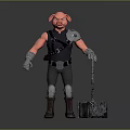 Pig Warrior Character With Armor Holding Chain Hammer And Metal Block