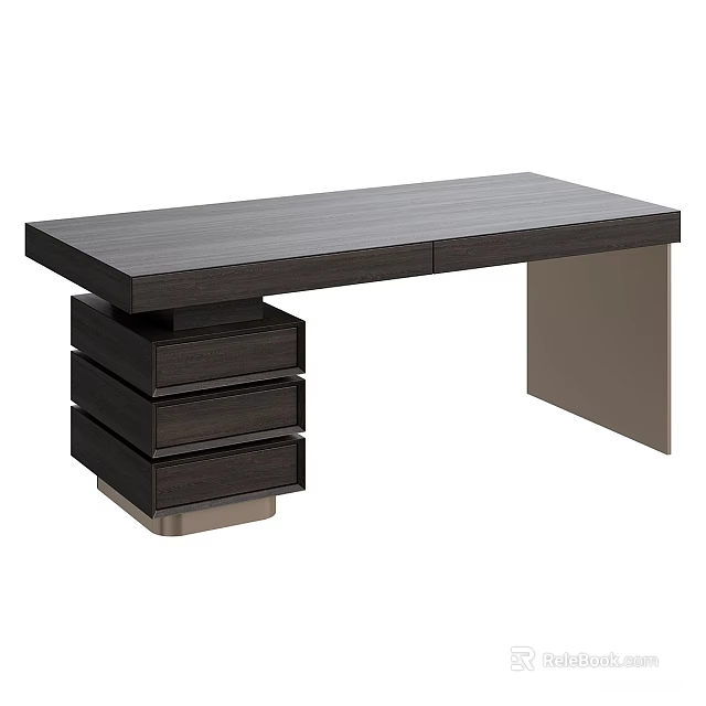 Modern Dark Wood Desk With Sleek Design And Multiple Drawers 3d model 