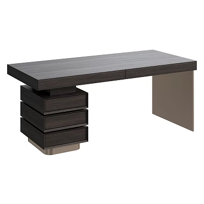 Modern Dark Wood Desk With Sleek Design And Multiple Drawers 3d model