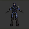Blue Armored Sci Fi Warrior Game Movie Character With Orange Accents And Full Body Armor