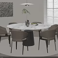 Elegant Round Dining Table With Marble Top And Brown Chairs In Modern Kitchen 3d model