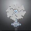 White Snowflake Shaped Decorative Furniture With Central Blue Cube And Base