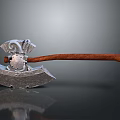 Ornate Metal Axe With Brown Wooden Handle And Detailed Decorative Design