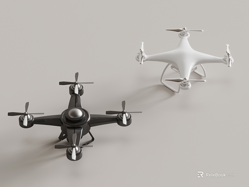 Electric Toys Remote Control Drones Black And White Design With Rotating Propellers 3d model 