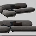 Modern Comfortable Gray Sectional Sofa With Soft Throw Pillows And Blanket 3d model