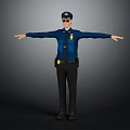 Police Officer In Blue Uniform With Hat And Sunglasses Standing Arms Outstretched