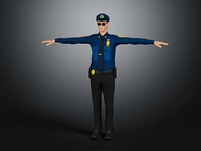 Police Officer In Blue Uniform With Hat And Sunglasses Standing Arms Outstretched 3d model