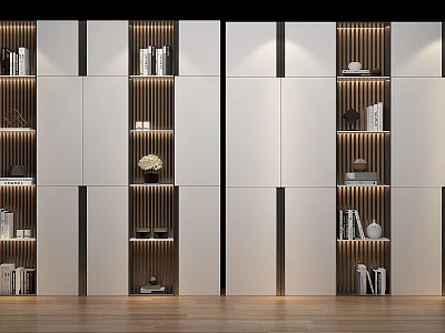 Modern Bookcase Interior Design With Open Shelves Books And Decorative Ornaments 3d model