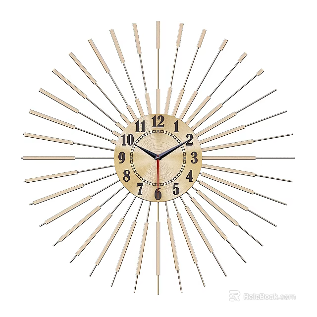 Modern Sunburst Design Wooden Wall Clock With Numeral Dial And Black Hands 3d model 
