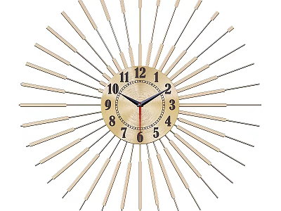 Modern Sunburst Design Wooden Wall Clock With Numeral Dial And Black Hands 3d model