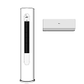 White Standing Tower and Wall Mounted Air Conditioner Fans with Sleek Modern Design