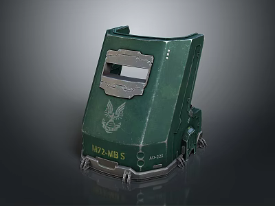 Green Military Weapon Component with M77-MB S Marking Eagle Emblem and Stand 3d model
