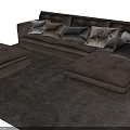 Brown L Shaped Sectional Sofa Set with Multiple Decorative Pillows Ottoman and Side Table 3d model