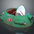 Green Circular Rusty Weapon With Cockpit Transparent Canopy Red Seats And Side Cannon Barrels