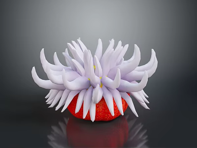 Vibrant Sea Anemone With White Tentacles And Red Base Featuring Yellow Spots 3d model