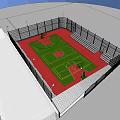 Spacious Basketball Court with Green Surface Red Areas Yellow Lines and Bleachers
