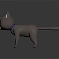 Cute Gray And White Cartoon Cat 3D Model With Large Black Eyes And Pink Ears