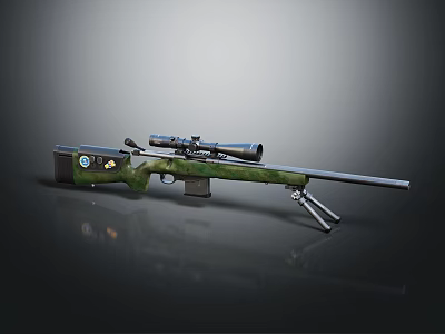 Military Style Camouflage Sniper Rifle with Scope and Tripod Stand 3d model