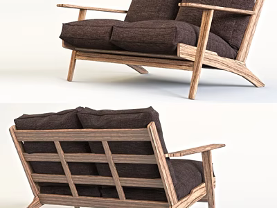 Modern Two Seater Sofa With Wooden Frame And Brown Upholstered Cushions 3d model