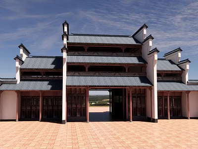 Traditional Ancient Chinese Architecture With Overhanging Eaves Tiled Roofs And Courtyard 3d model