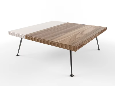 Modern Coffee Table With Two Tone Wooden And White Top And Black Metal Legs 3d model