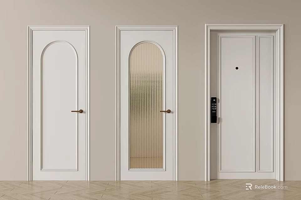 White Hinged Doors With Glass Panel And Access Control For Modern Interior 3d model