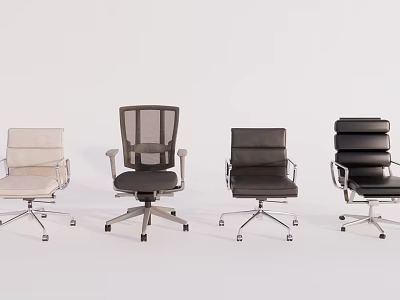 Various Modern Office Chairs With Mesh And Leather Seats Adjustable Swivel Base And Rolling Wheels 3d model