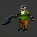 Anthropomorphic Badger Game Character Wearing Green Shirt Orange Pants Holding Blue Shovel