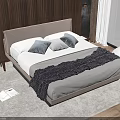 Modern Bedroom Elegant Double Bed With Wooden Wall Gray Blanket Pillows Rug And Grass View