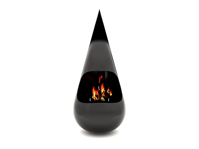 Modern Black Teardrop Fireplace With Burning Flames And Sleek Design 3d model
