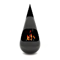 Modern Black Teardrop Fireplace With Burning Flames And Sleek Design