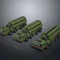 Three Green Military Missile Launch Vehicles Mobile Weapon Platforms 3d model