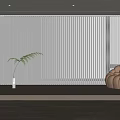 White Vertical Blinds In Modern Room With Sofa Washing Machine And Plant